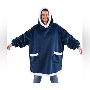Unisex Bedsure Wearable Hooded Sherpa Navy Blanket With Hood - Size OS